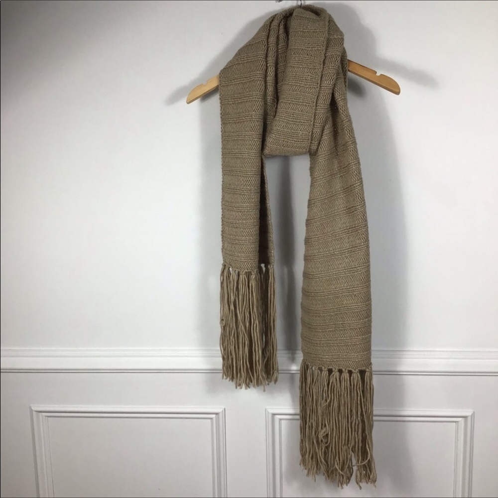 NWT Vintage Club Monaco Ribbed Knit Wool Blend Scarf Tan - Picture 3 of 5
